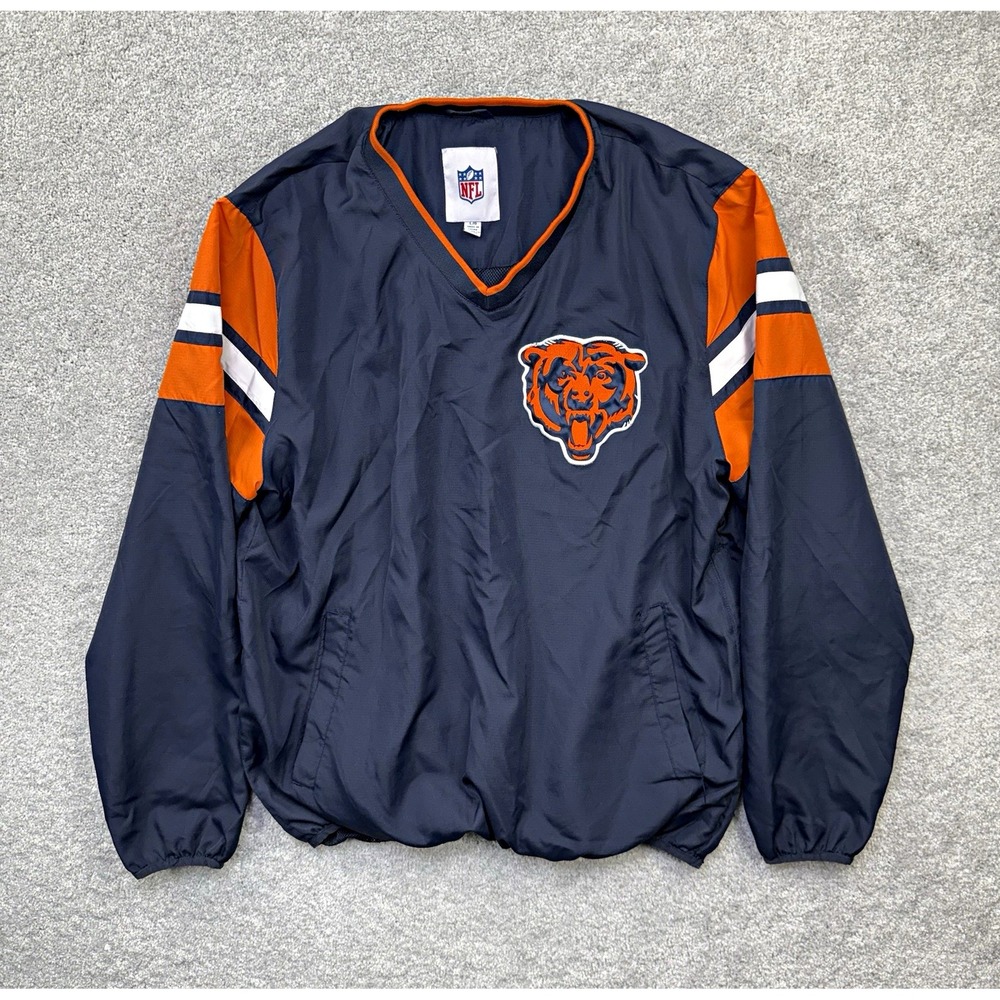 Vintage Chicago Bears NFL Windbreaker Pullover Jacket Men's Large Blue Orange